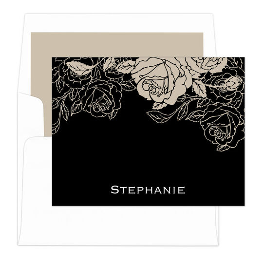 Woodcut Roses Folded Note Cards